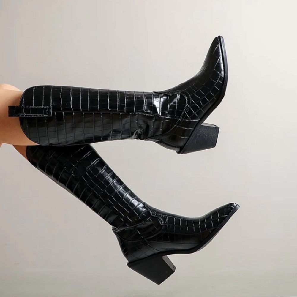 Boots by Glamorous Mock-croc design Western style Pull tabs Zip-side fastening